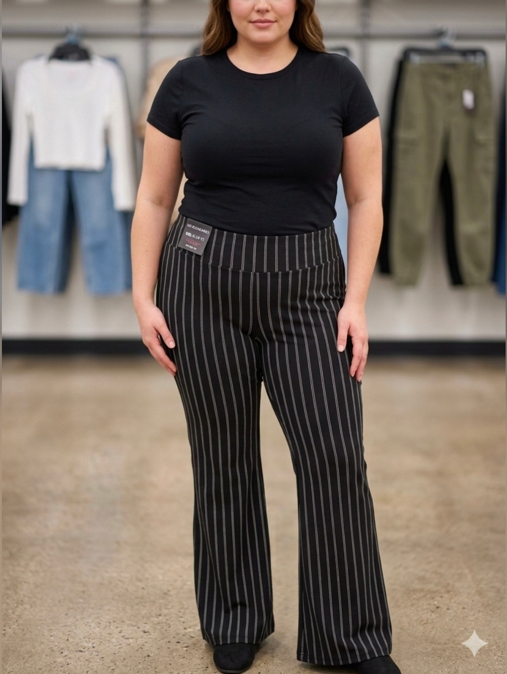 Black Pinstripe Flared Pants Stretch Size XL(15-17)  Brand NO BOUNDARIES